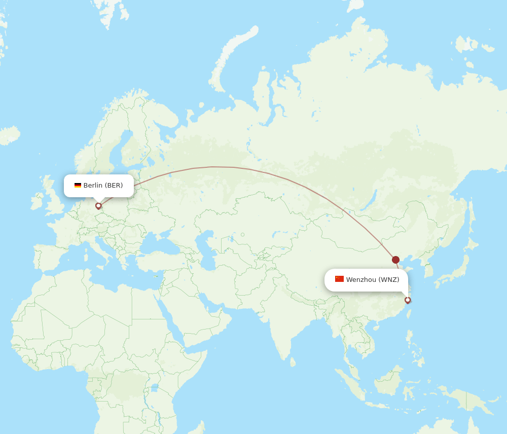 Berlin - Wenzhou route map and flight paths