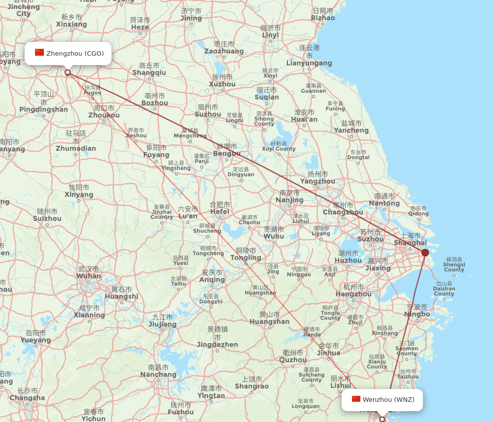 WNZ to CGO flights and routes map