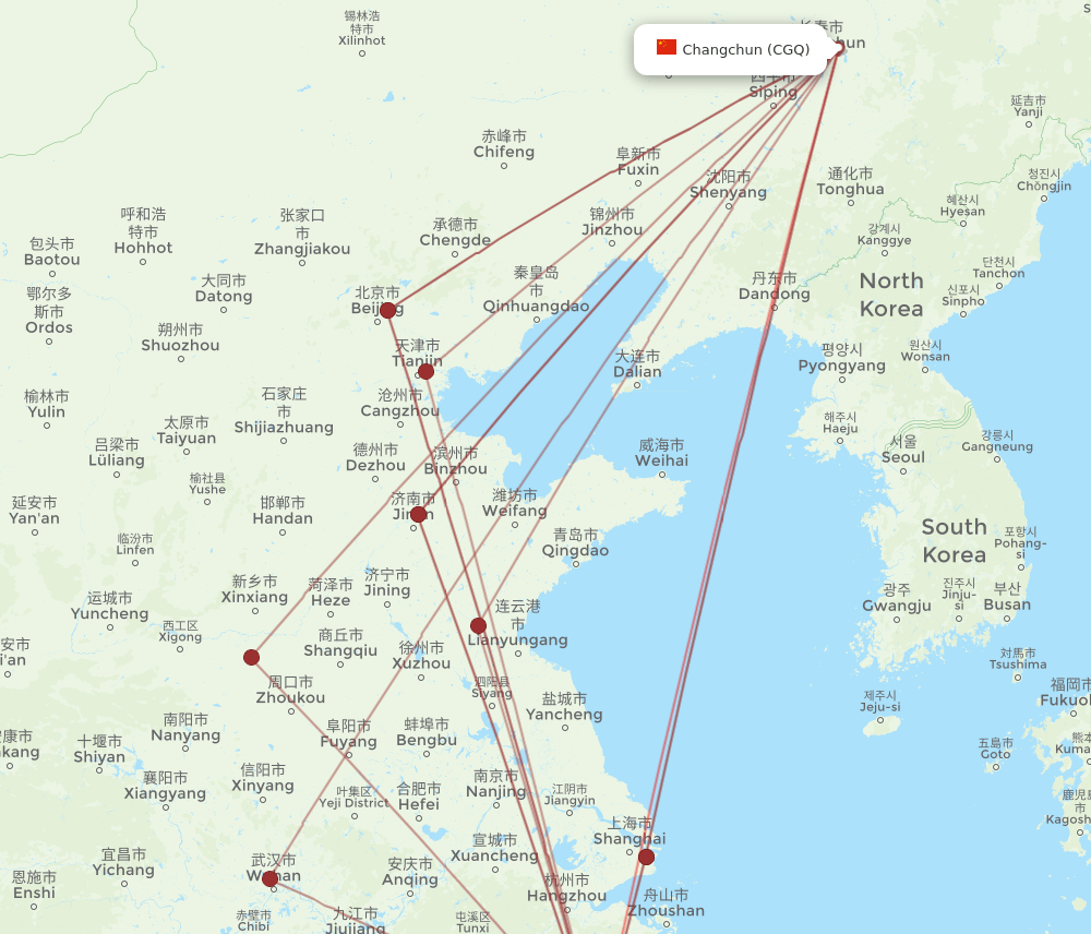 WNZ-CGQ flight routes