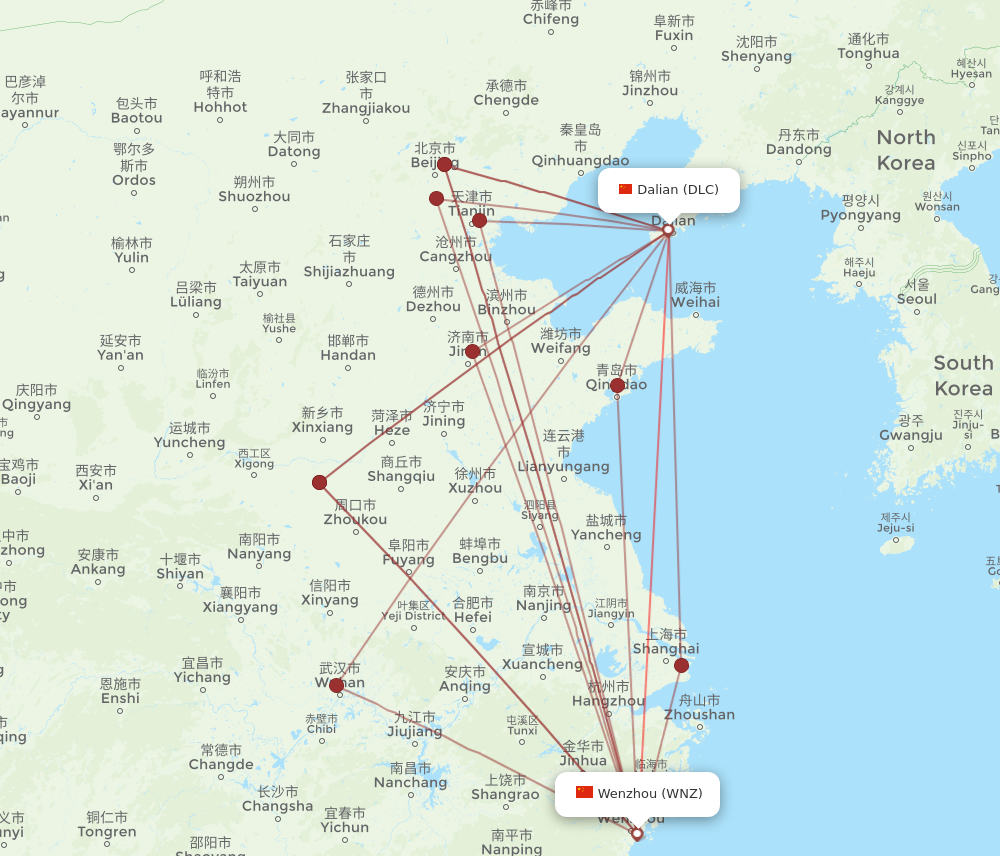 WNZ to DLC flights and routes map