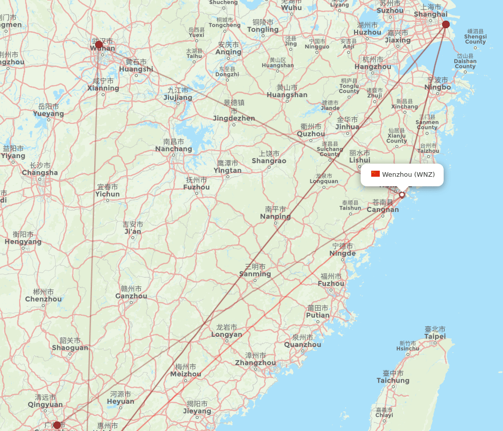 WNZ to HKG flights and routes map