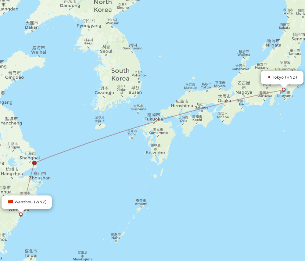 WNZ-HND flight routes