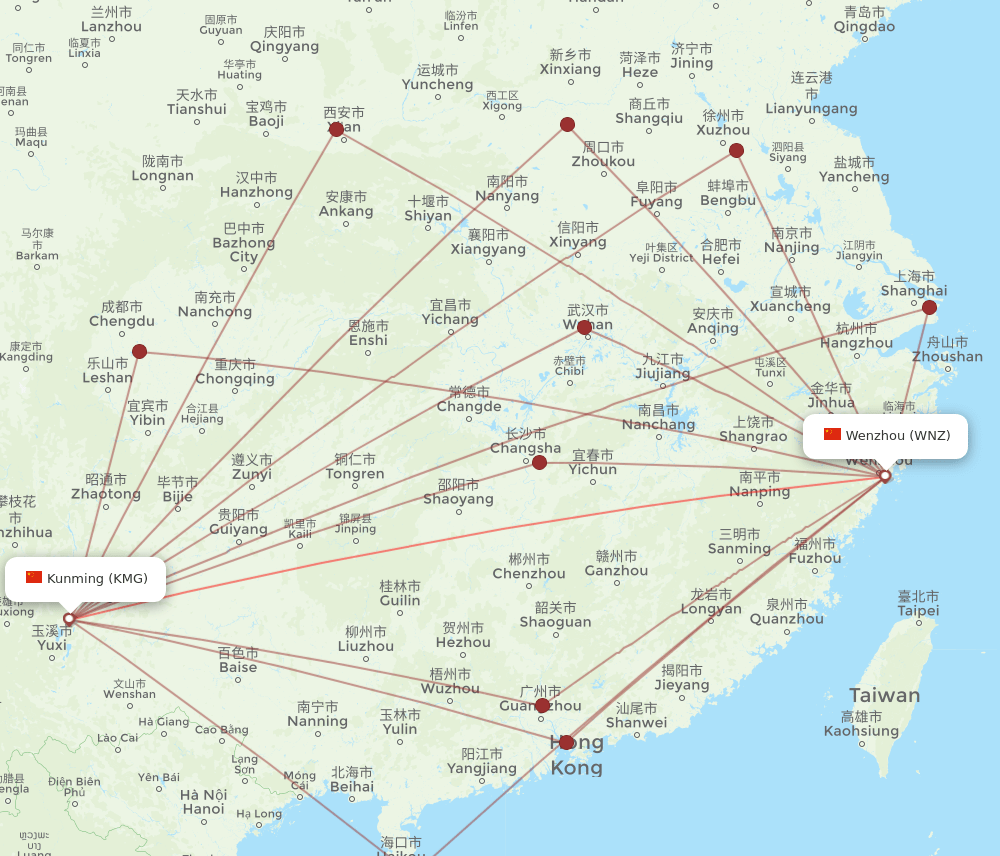 WNZ-KMG flight routes
