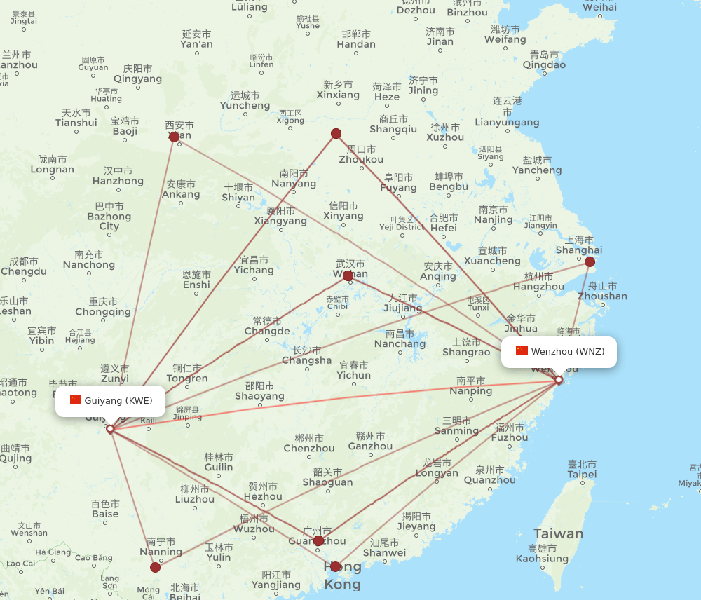 WNZ to KWE flights and routes map