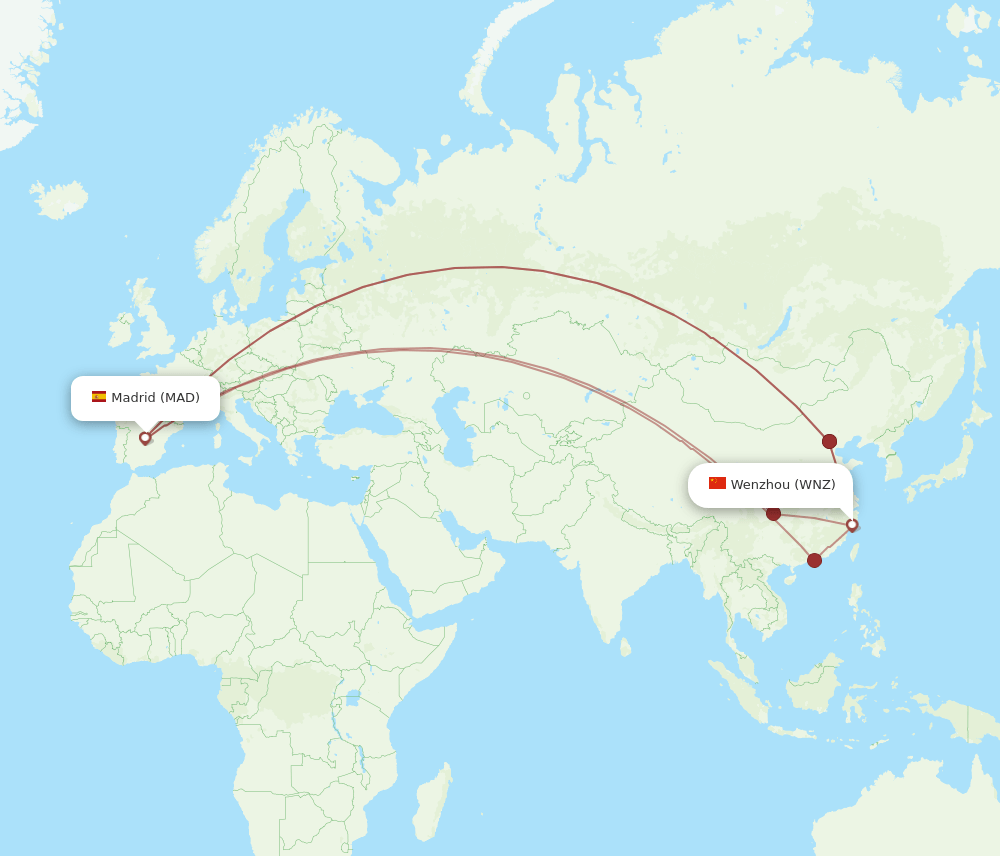 WNZ to MAD flights and routes map