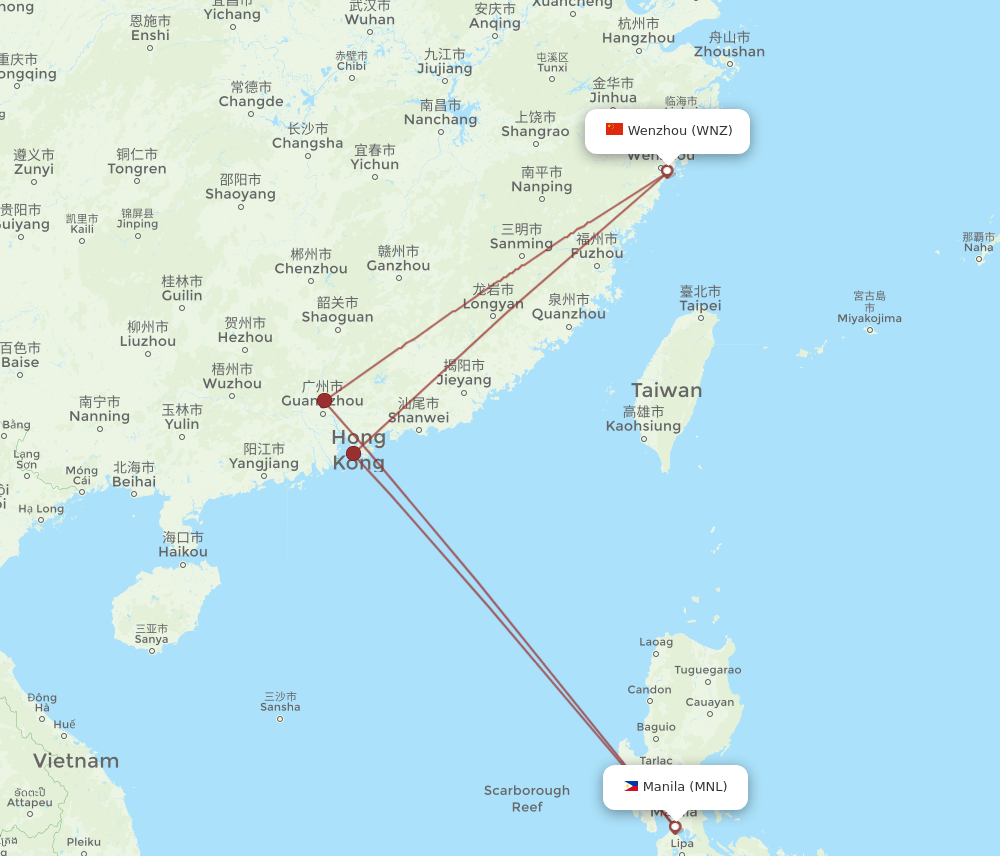 WNZ-MNL flight routes