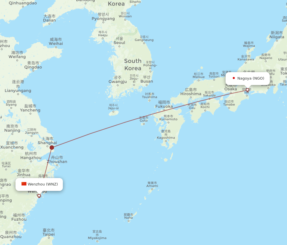 WNZ-NGO flight routes