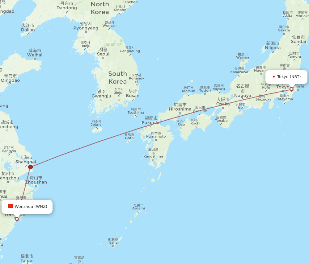 WNZ to NRT flights and routes map