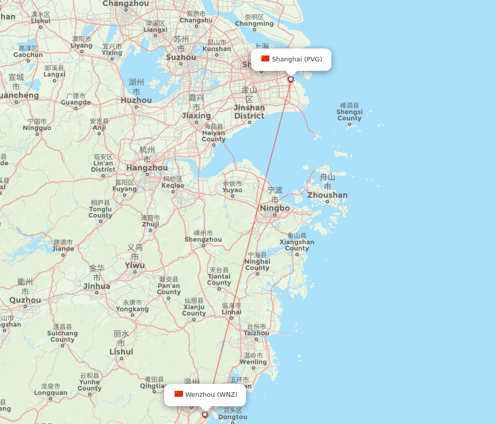 Wenzhou - Shanghai route map and flight paths
