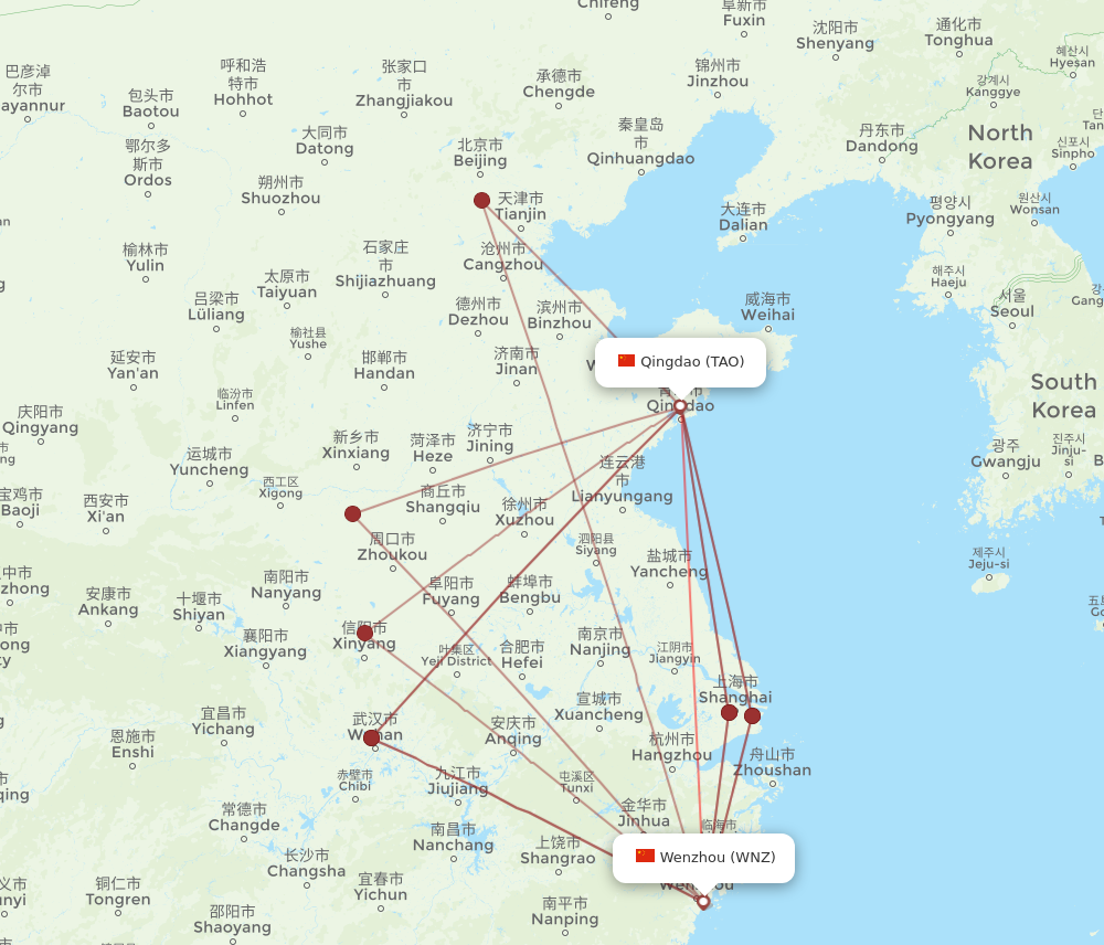 WNZ to TAO flights and routes map