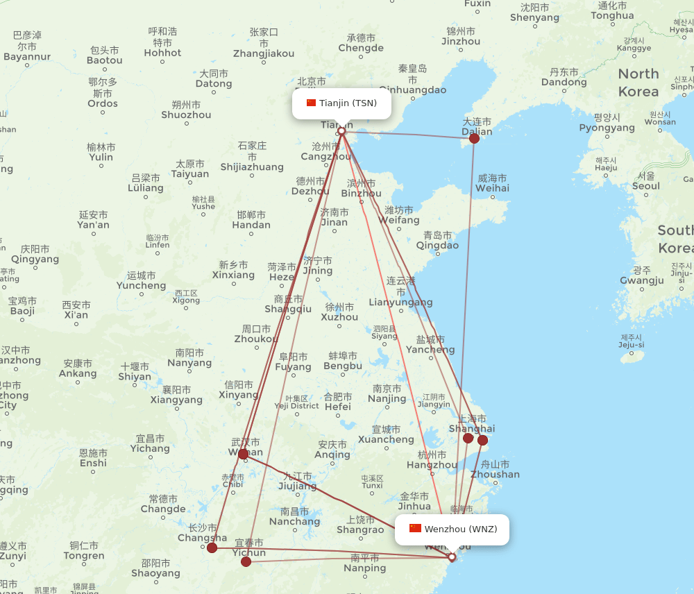 WNZ-TSN flight routes
