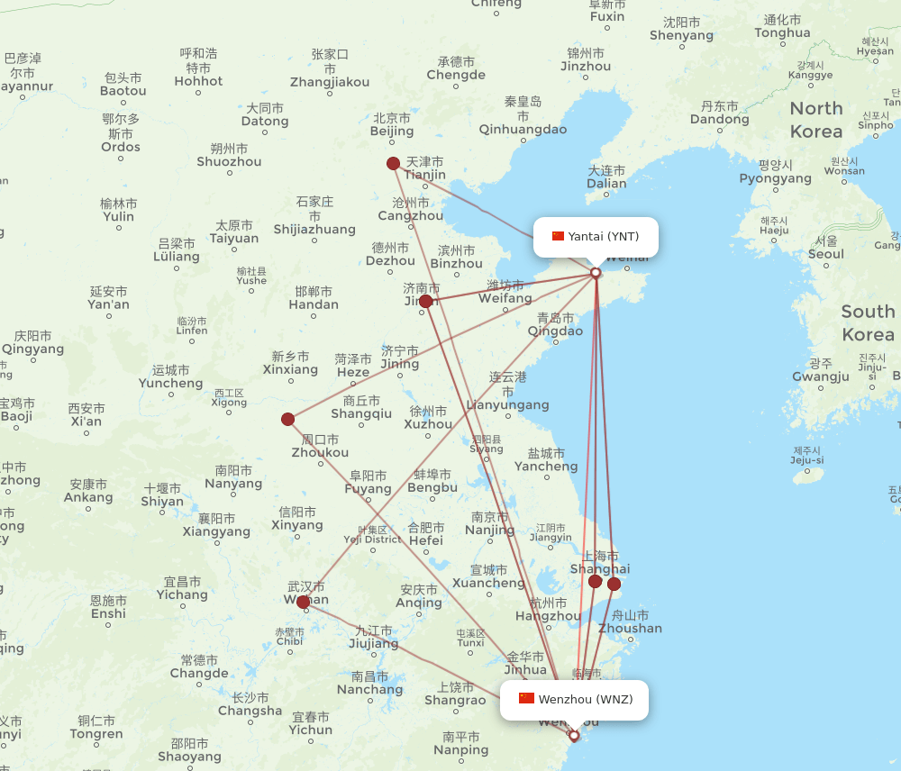 WNZ to YNT flights and routes map