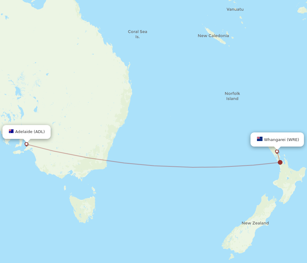 WRE to ADL flights and routes map