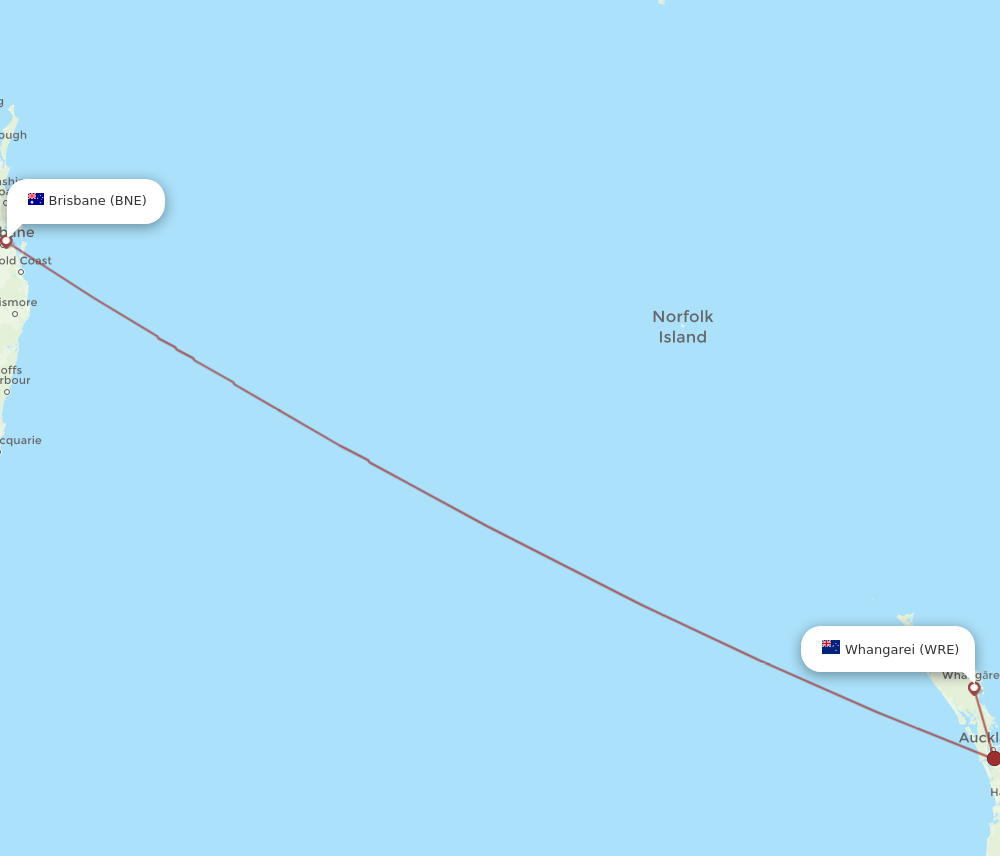 WRE-BNE flight routes