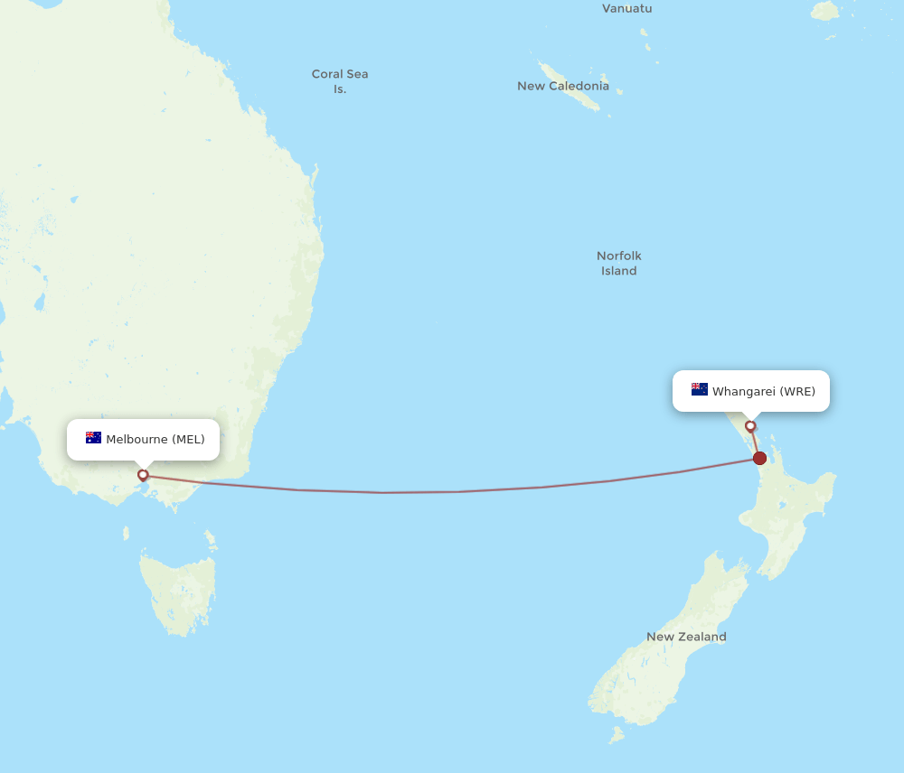 WRE-MEL flight routes