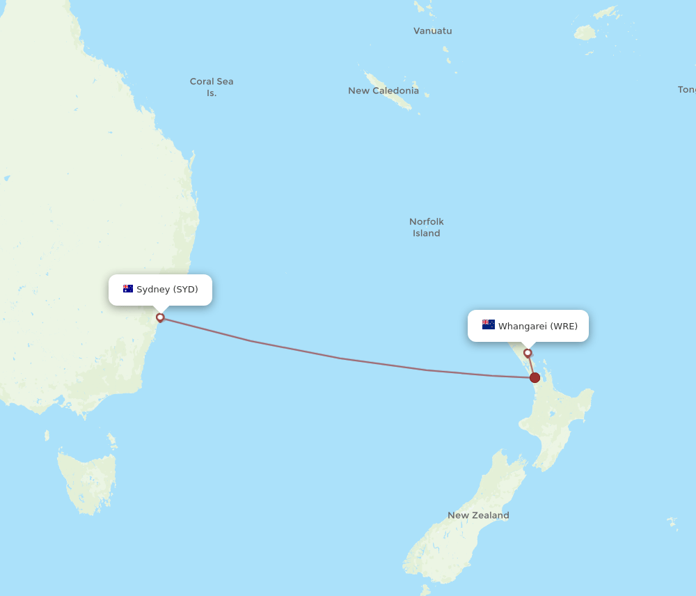 WRE to SYD flights and routes map