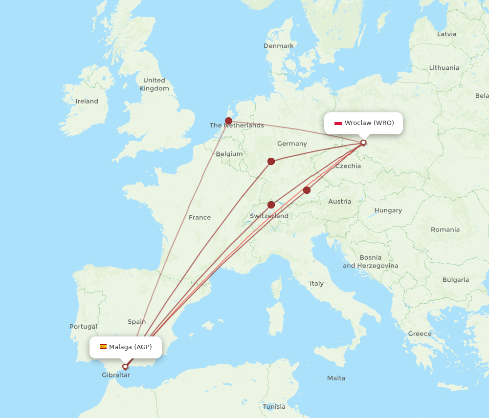 WRO-AGP flight routes