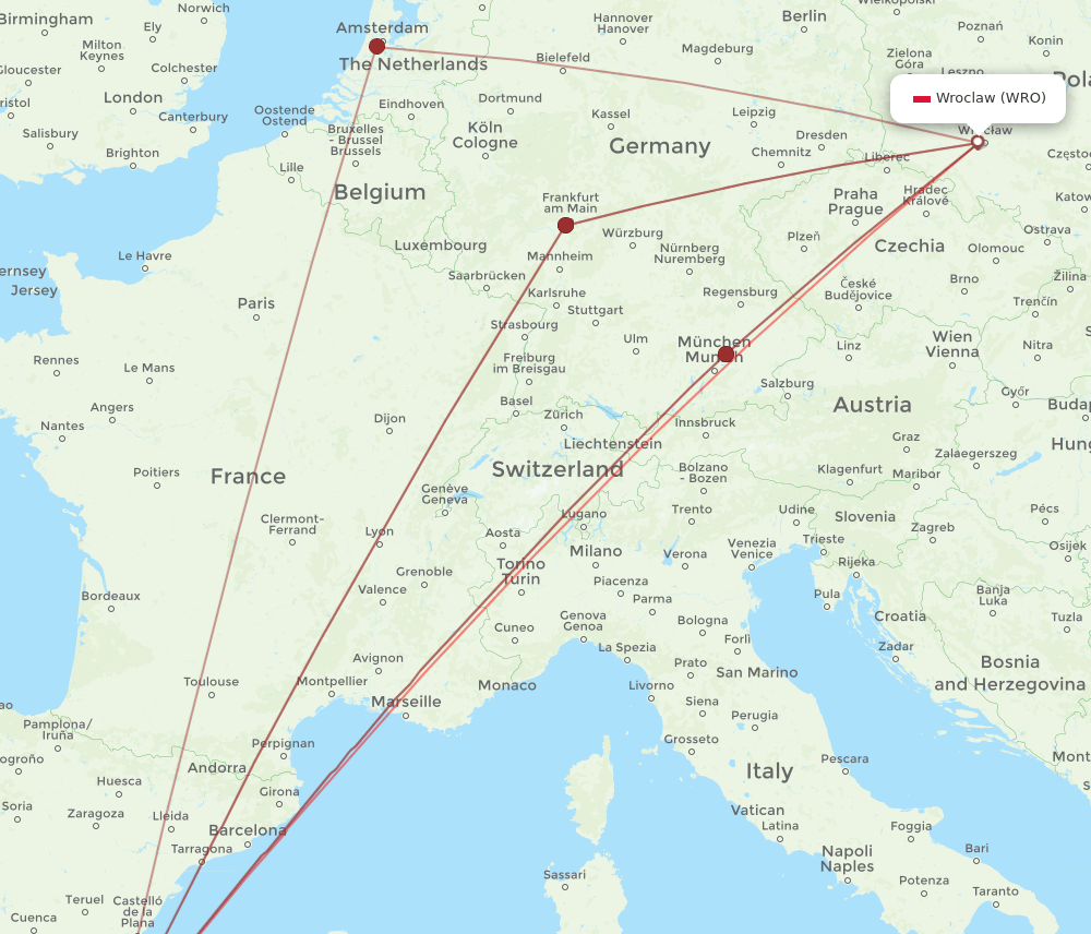 WRO-ALC flight routes