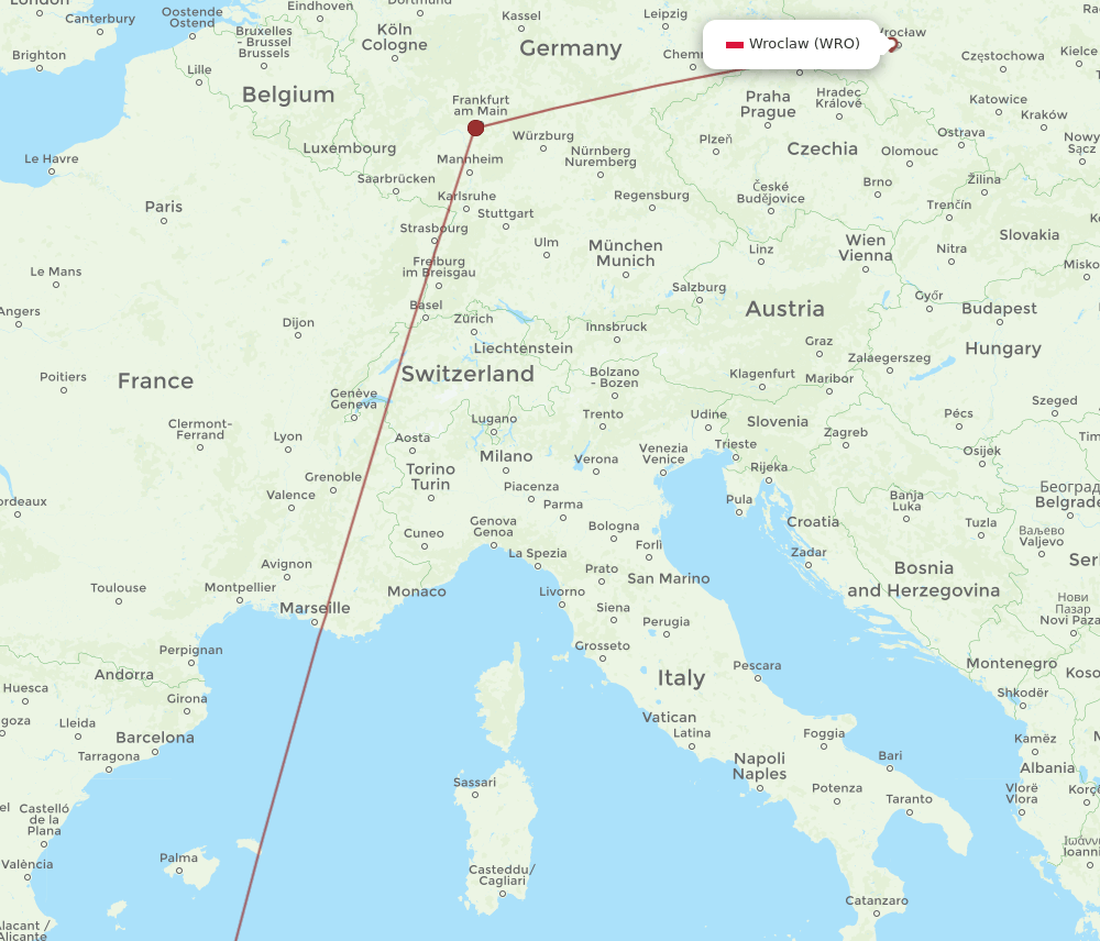 WRO to ALG flights and routes map
