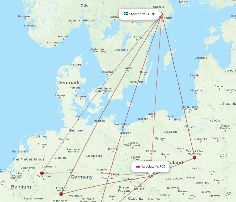 WRO to ARN flights and routes map