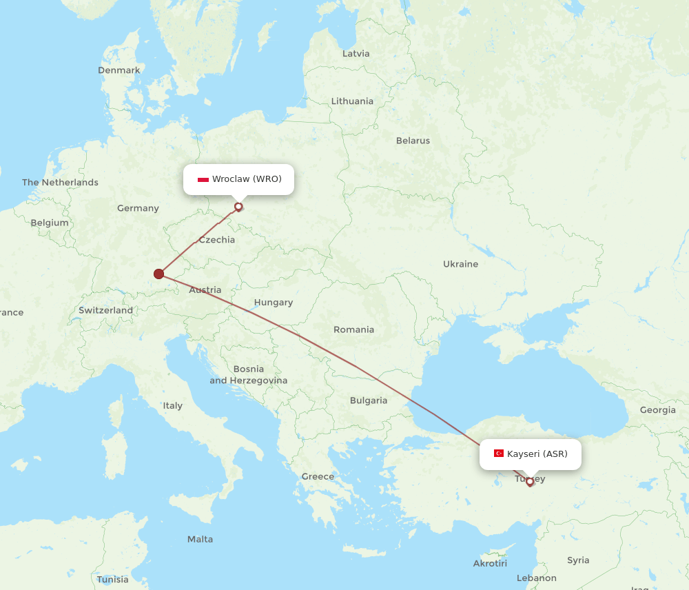 WRO-ASR flight routes