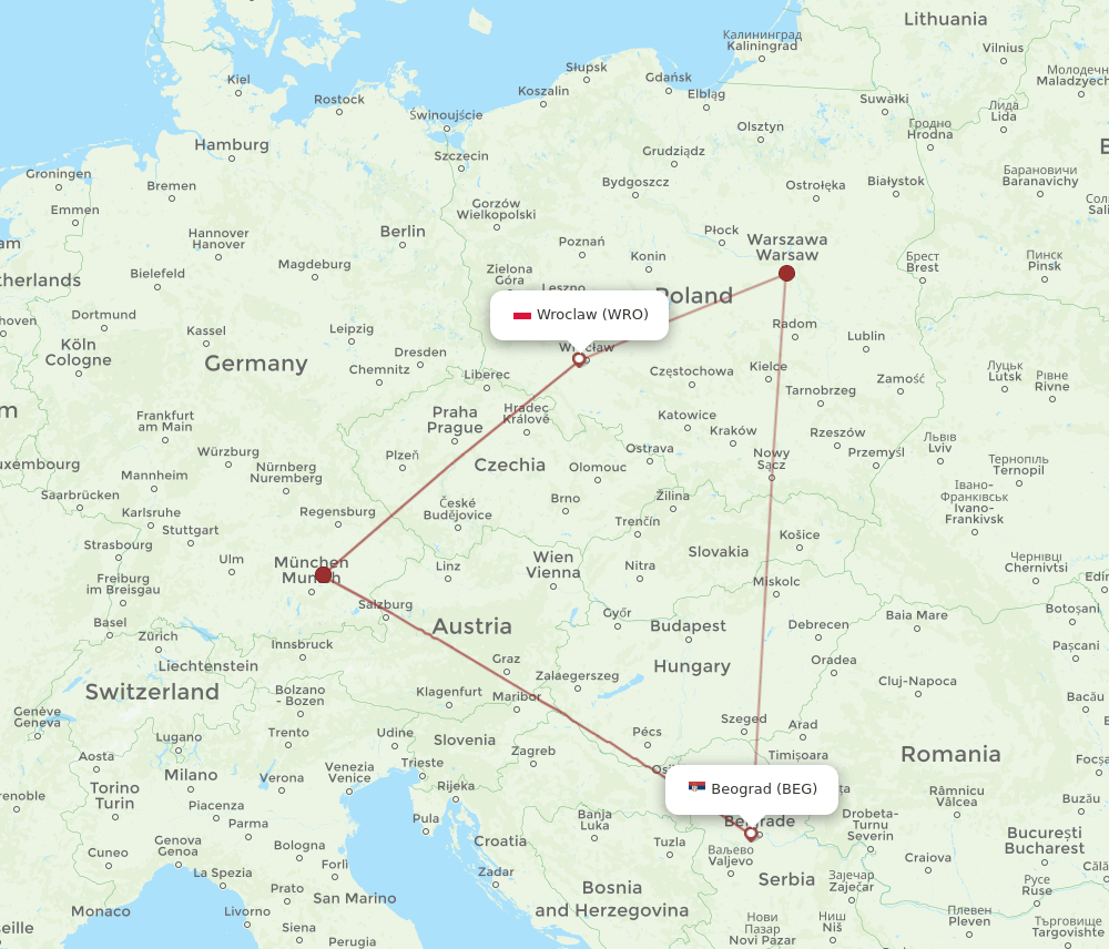WRO-BEG flight routes