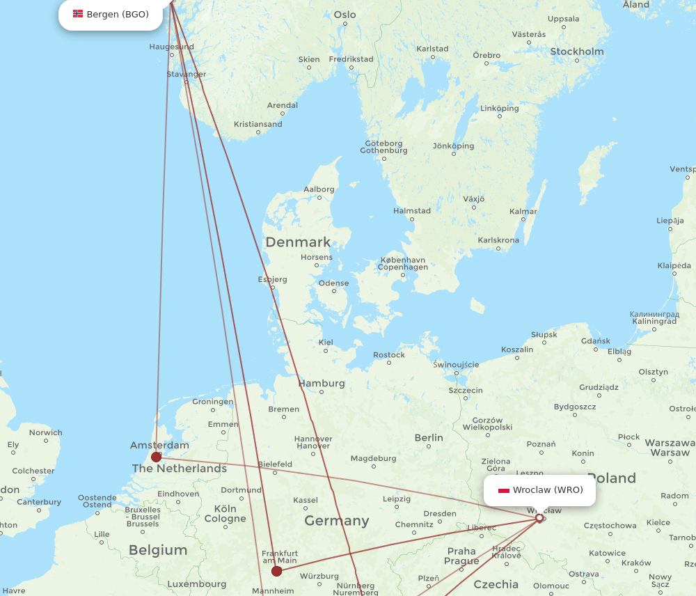 WRO-BGO flight routes