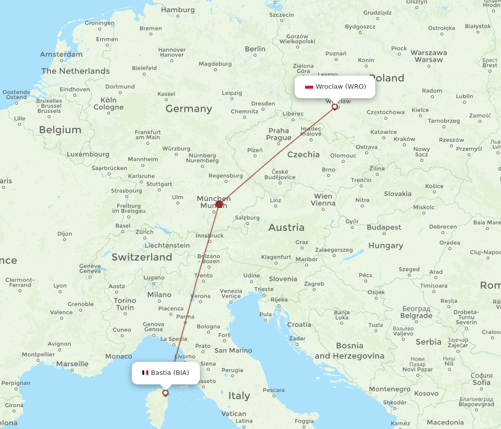 WRO-BIA flight routes