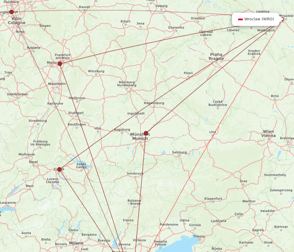 WRO-BLQ flight routes