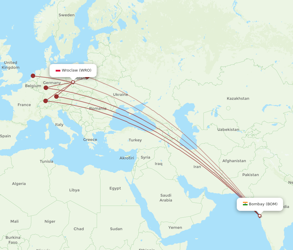 WRO-BOM flight routes