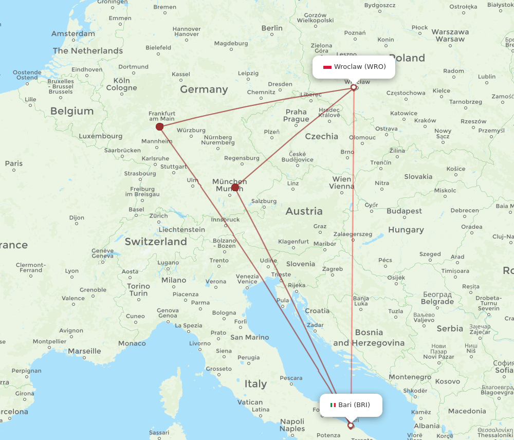 WRO-BRI flight routes