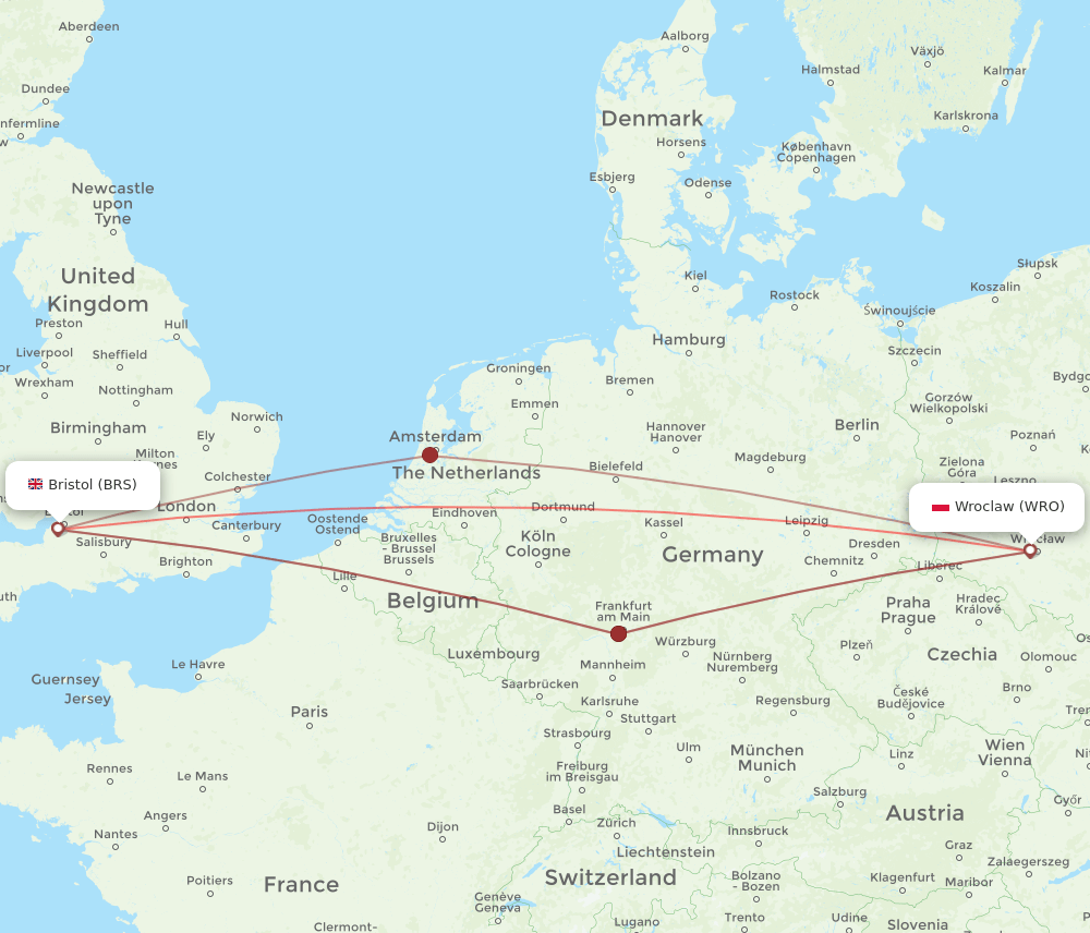 WRO to BRS flights and routes map