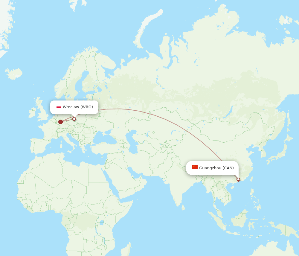WRO to CAN flights and routes map