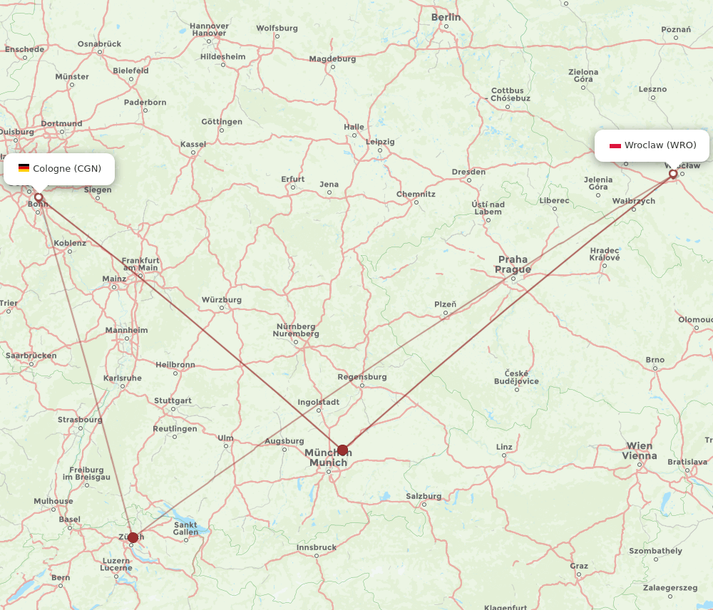WRO-CGN flight routes
