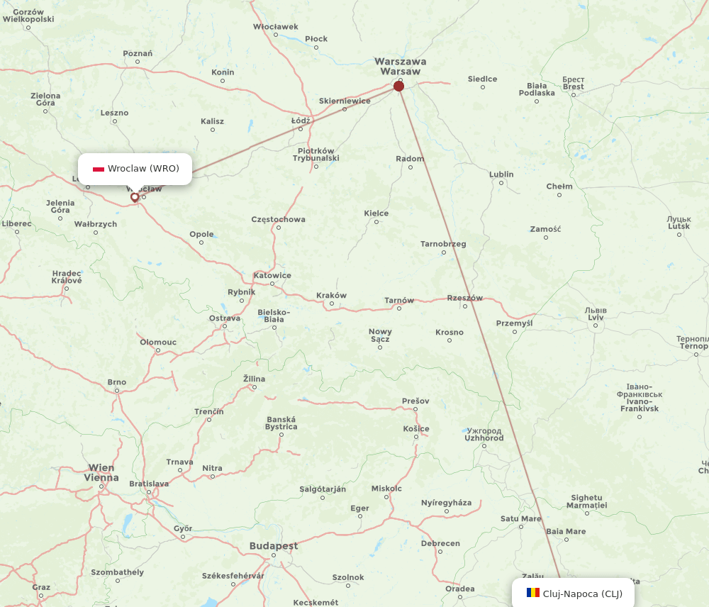 WRO-CLJ flight routes