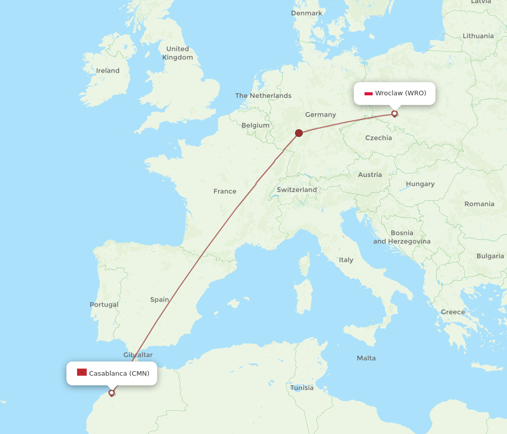 WRO-CMN flight routes