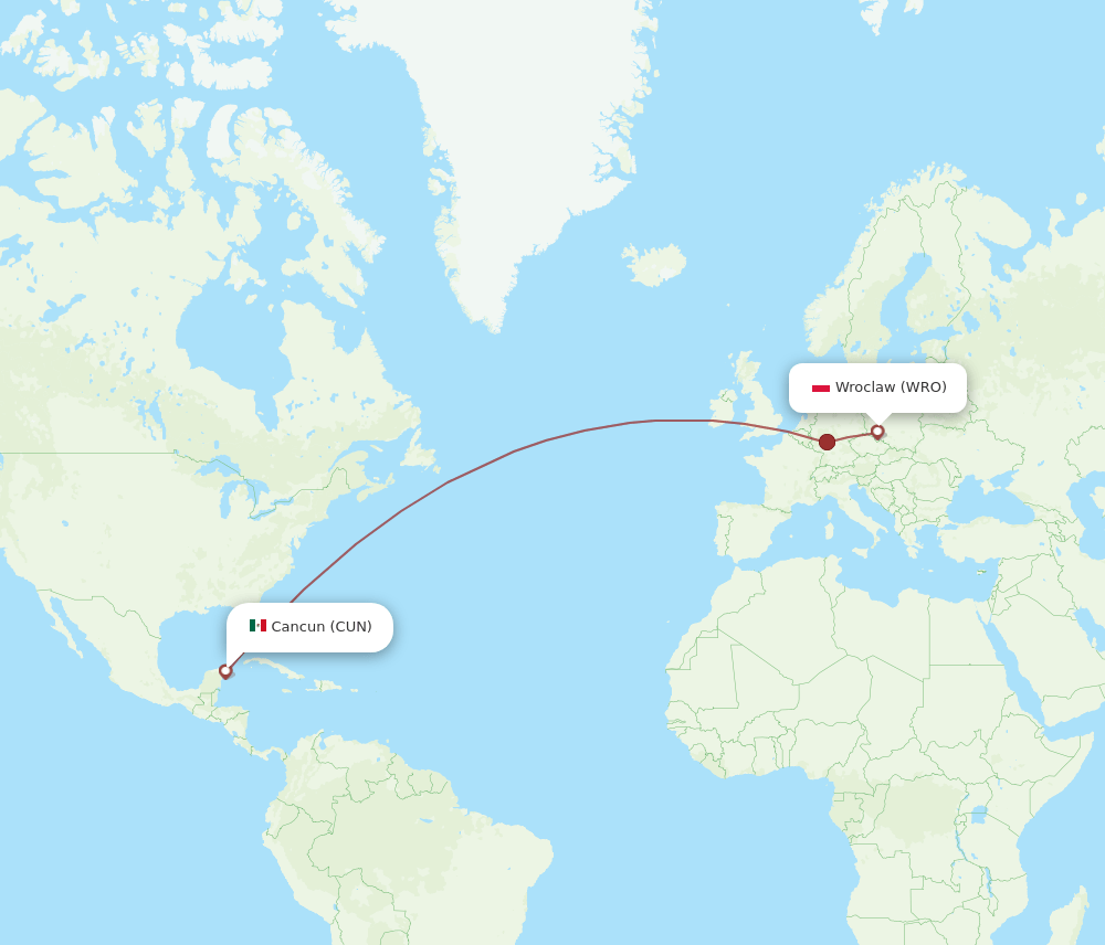 WRO-CUN flight routes