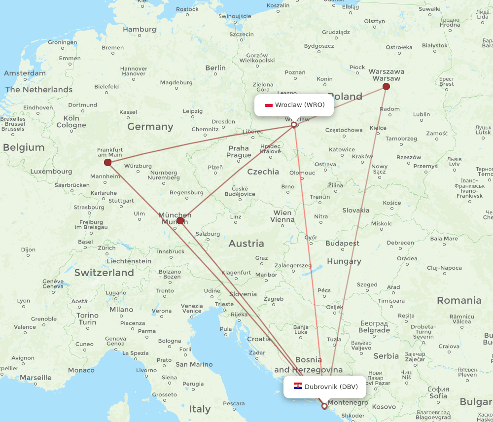 WRO-DBV flight routes