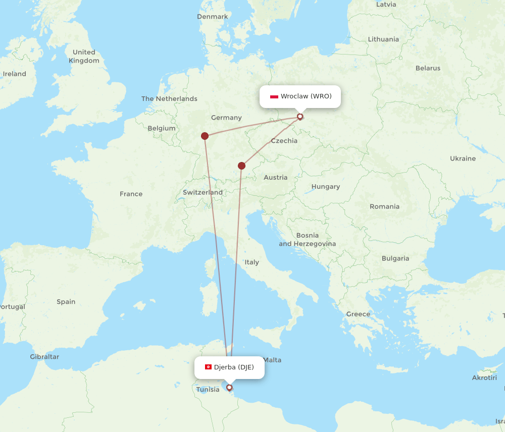 WRO-DJE flight routes
