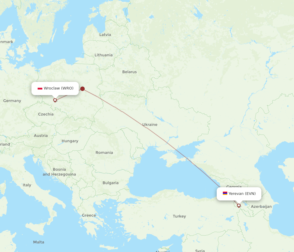 WRO to EVN flights and routes map