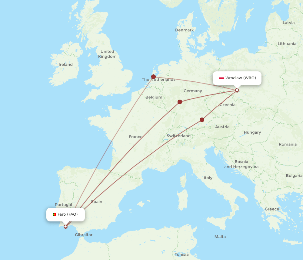 WRO-FAO flight routes