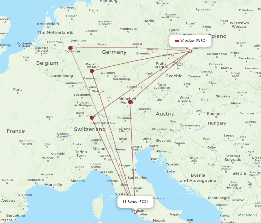 WRO-FCO flight routes