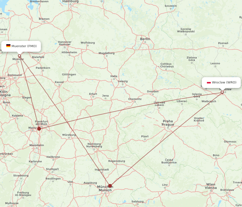 WRO to FMO flights and routes map