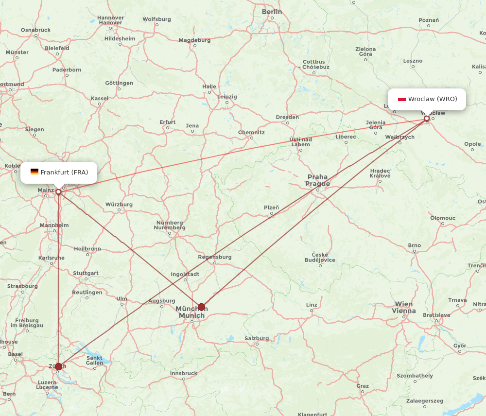 WRO to FRA flights and routes map