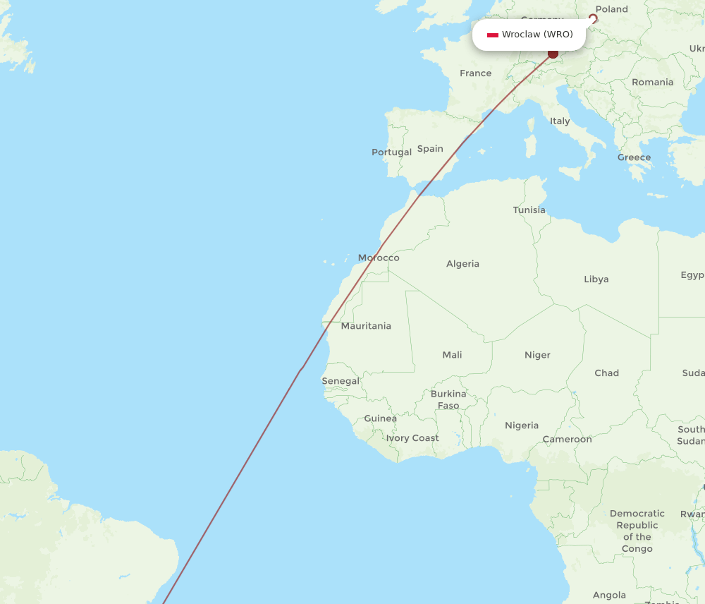 WRO to GIG flights and routes map