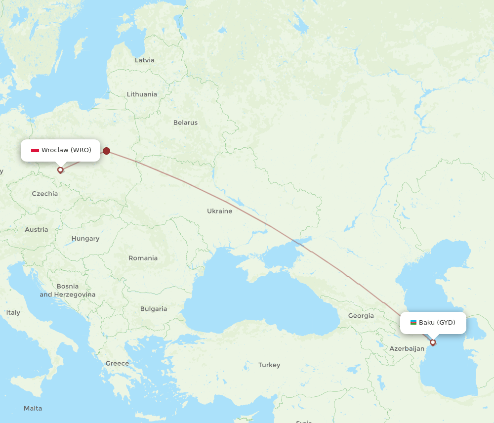 WRO to GYD flights and routes map