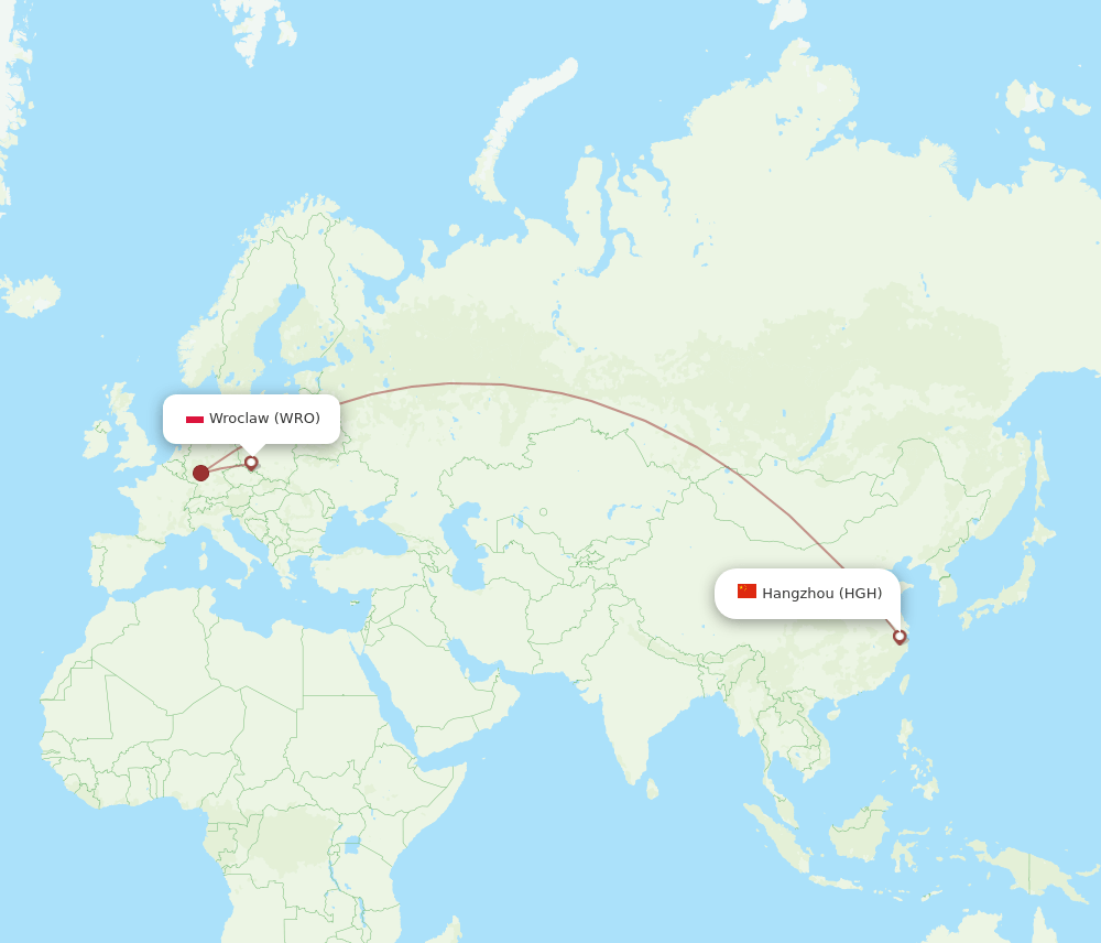 WRO to HGH flights and routes map