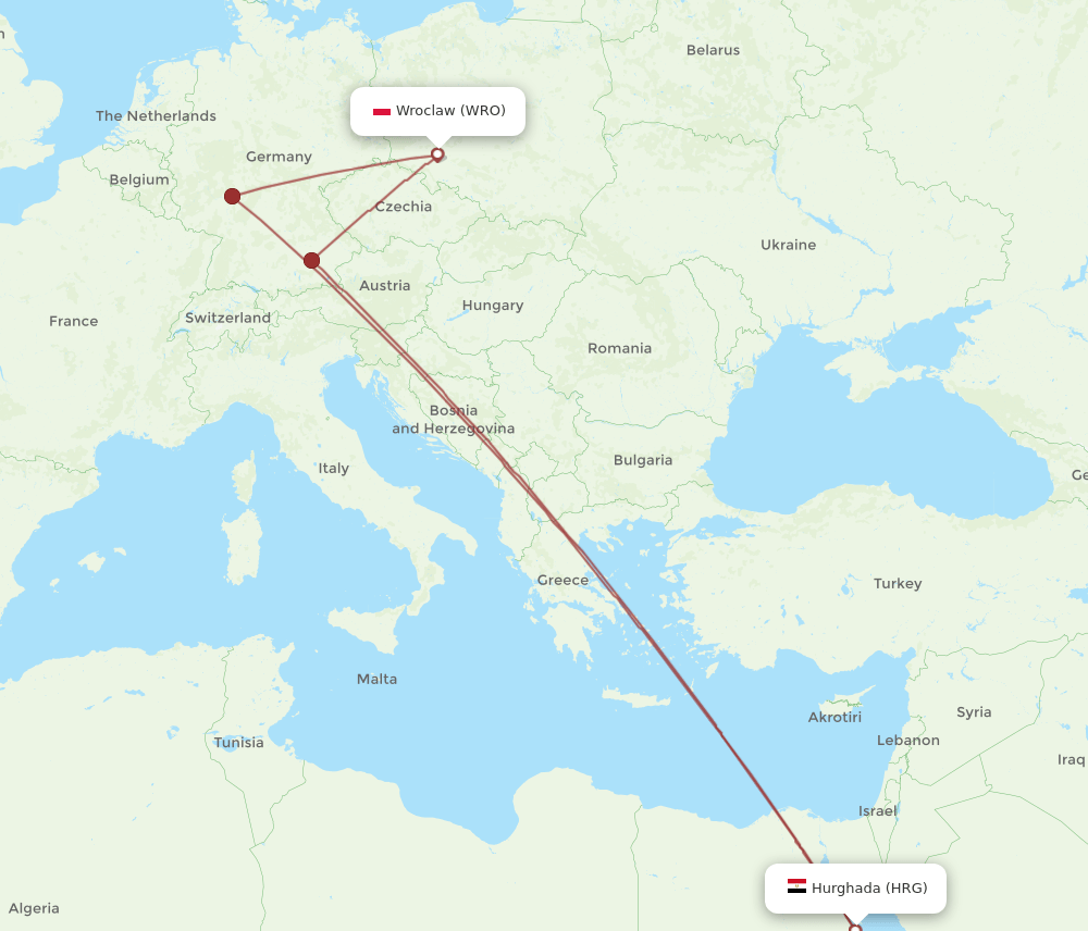 WRO-HRG flight routes