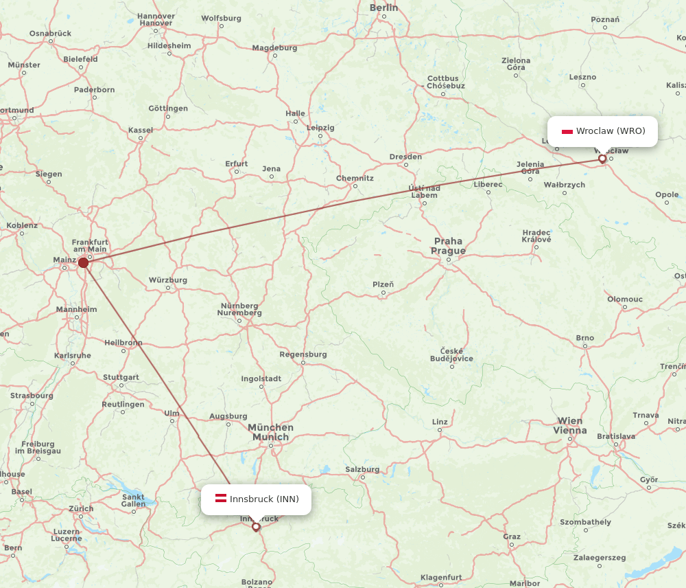 Wroclaw - Innsbruck route map and flight paths
