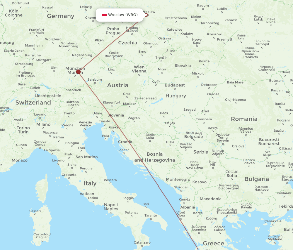 WRO-KLX flight routes